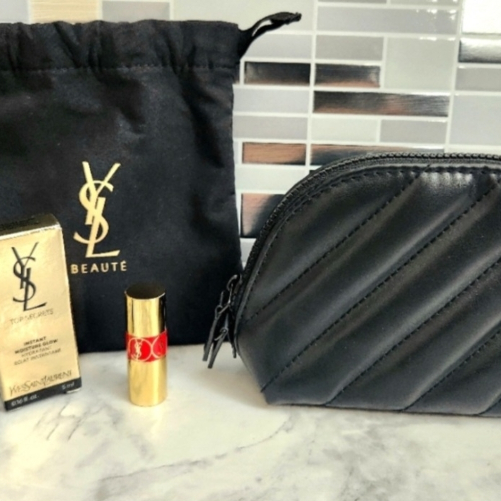 YSL Black Quilted Cosmetic Pouch Set